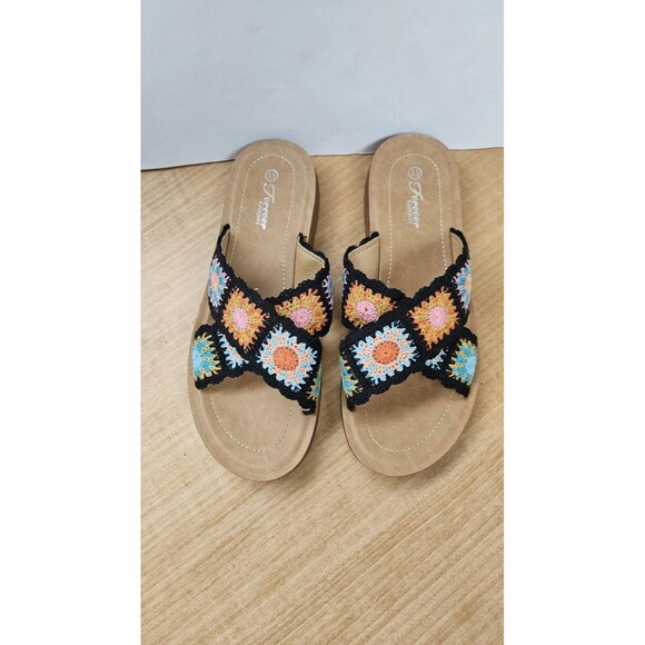 Forever Comfort Sandals Shoes Womens Size 8.5 Boho Crochet Slide Slip On Summer - Picture 3 of 6